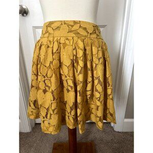 Ann Taylor Loft Yellow Pleated Zipper Skirt Lace Overlay - Size 2